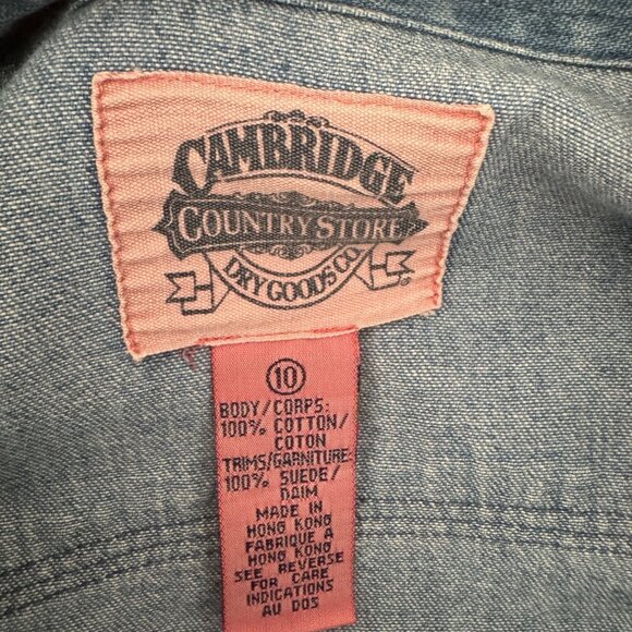 Cambridge Vintage 90s Denim Shirt Western Silver Boot Button Suede Trim Cowgirl - Picture 5 of 10